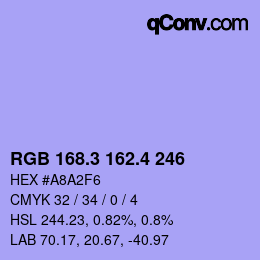 カラーコード: RGB 168.3 162.4 246 | qconv.com
