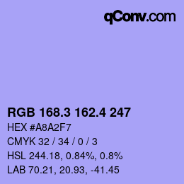 カラーコード: RGB 168.3 162.4 247 | qconv.com