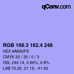 カラーコード: RGB 168.3 162.4 248 | qconv.com