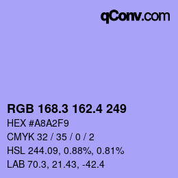 カラーコード: RGB 168.3 162.4 249 | qconv.com