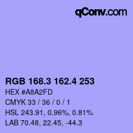 カラーコード: RGB 168.3 162.4 253 | qconv.com