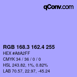 カラーコード: RGB 168.3 162.4 255 | qconv.com