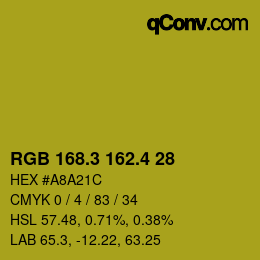 カラーコード: RGB 168.3 162.4 28 | qconv.com