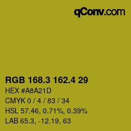 カラーコード: RGB 168.3 162.4 29 | qconv.com