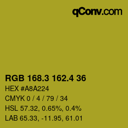 カラーコード: RGB 168.3 162.4 36 | qconv.com