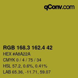 カラーコード: RGB 168.3 162.4 42 | qconv.com