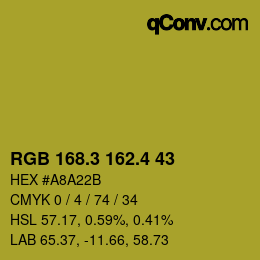 カラーコード: RGB 168.3 162.4 43 | qconv.com