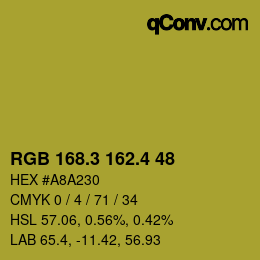 カラーコード: RGB 168.3 162.4 48 | qconv.com