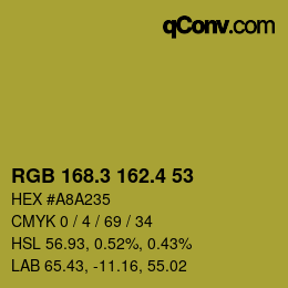 カラーコード: RGB 168.3 162.4 53 | qconv.com