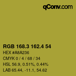 カラーコード: RGB 168.3 162.4 54 | qconv.com