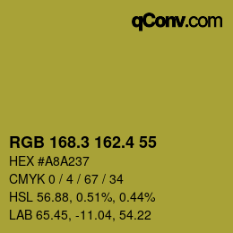 カラーコード: RGB 168.3 162.4 55 | qconv.com