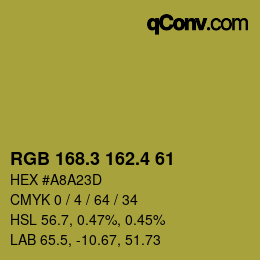カラーコード: RGB 168.3 162.4 61 | qconv.com