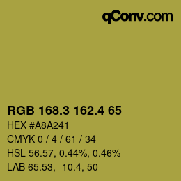 カラーコード: RGB 168.3 162.4 65 | qconv.com