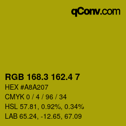 カラーコード: RGB 168.3 162.4 7 | qconv.com