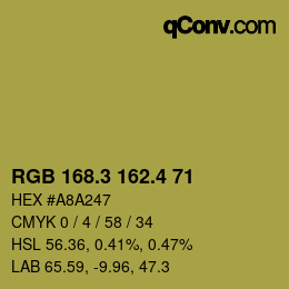 カラーコード: RGB 168.3 162.4 71 | qconv.com