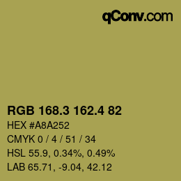 カラーコード: RGB 168.3 162.4 82 | qconv.com