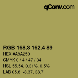 カラーコード: RGB 168.3 162.4 89 | qconv.com