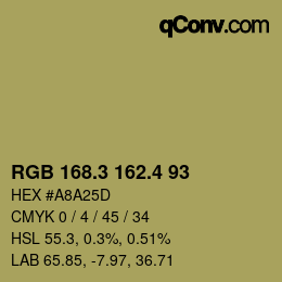 カラーコード: RGB 168.3 162.4 93 | qconv.com
