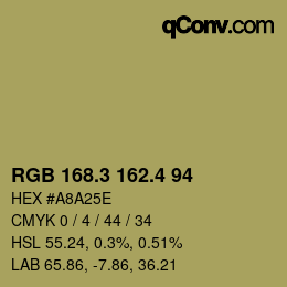 カラーコード: RGB 168.3 162.4 94 | qconv.com