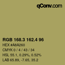カラーコード: RGB 168.3 162.4 96 | qconv.com