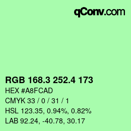 カラーコード: RGB 168.3 252.4 173 | qconv.com