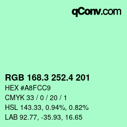 カラーコード: RGB 168.3 252.4 201 | qconv.com