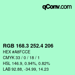 カラーコード: RGB 168.3 252.4 206 | qconv.com