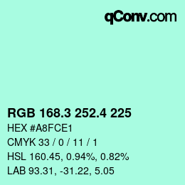 カラーコード: RGB 168.3 252.4 225 | qconv.com