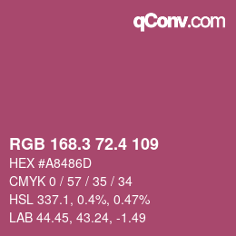 カラーコード: RGB 168.3 72.4 109 | qconv.com
