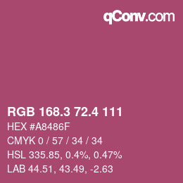 カラーコード: RGB 168.3 72.4 111 | qconv.com