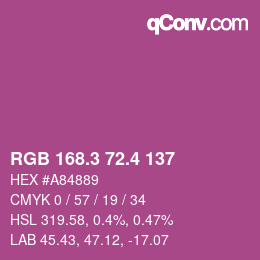 カラーコード: RGB 168.3 72.4 137 | qconv.com