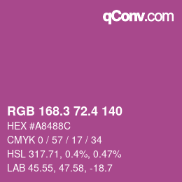 カラーコード: RGB 168.3 72.4 140 | qconv.com