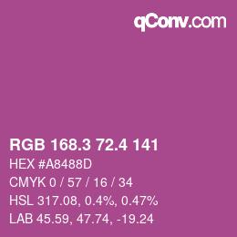 カラーコード: RGB 168.3 72.4 141 | qconv.com