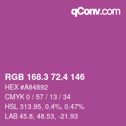カラーコード: RGB 168.3 72.4 146 | qconv.com