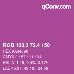 カラーコード: RGB 168.3 72.4 150 | qconv.com