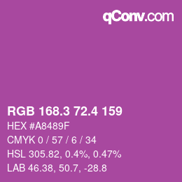 カラーコード: RGB 168.3 72.4 159 | qconv.com