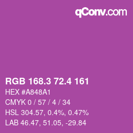 カラーコード: RGB 168.3 72.4 161 | qconv.com