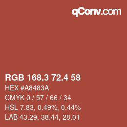 カラーコード: RGB 168.3 72.4 58 | qconv.com