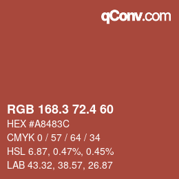 カラーコード: RGB 168.3 72.4 60 | qconv.com