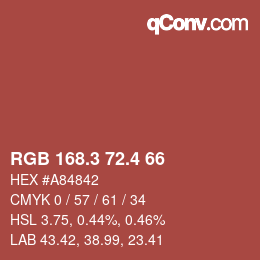 カラーコード: RGB 168.3 72.4 66 | qconv.com