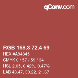 カラーコード: RGB 168.3 72.4 69 | qconv.com