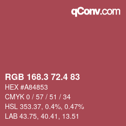 カラーコード: RGB 168.3 72.4 83 | qconv.com
