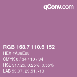 カラーコード: RGB 168.7 110.6 152 | qconv.com