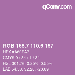 カラーコード: RGB 168.7 110.6 167 | qconv.com
