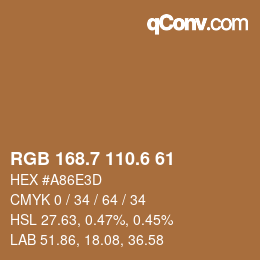 カラーコード: RGB 168.7 110.6 61 | qconv.com