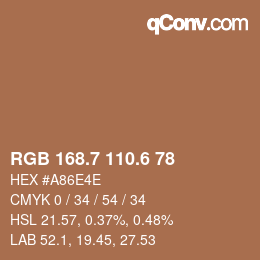 カラーコード: RGB 168.7 110.6 78 | qconv.com