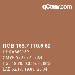 カラーコード: RGB 168.7 110.6 82 | qconv.com