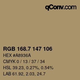 カラーコード: RGB 168.7 147 106 | qconv.com