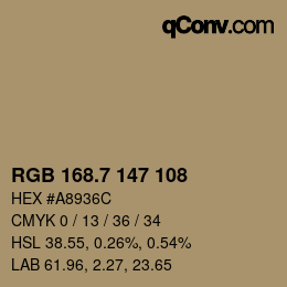 カラーコード: RGB 168.7 147 108 | qconv.com