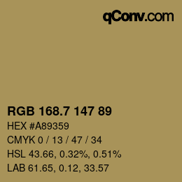 カラーコード: RGB 168.7 147 89 | qconv.com